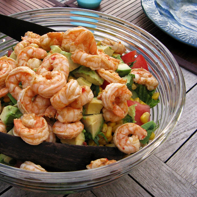 dorian allyn in the kitchen Summer Garden Salad with ChiliGarlic Shrimp