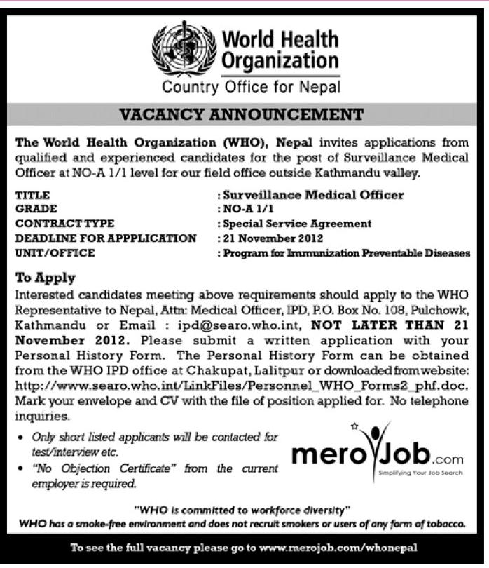 Job vacancies at world health organization