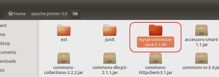 mysql connector placed in lib folder jmeter