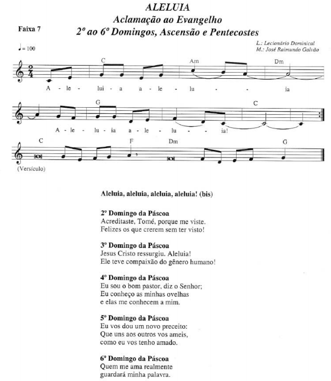 Cantos para Missa Missa do dia 26/05/2019 6º Domingo da Páscoa Ano C