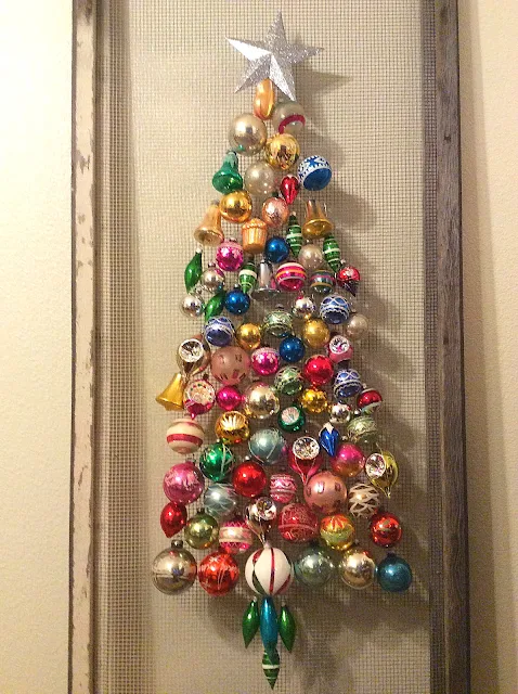 Shiny Brite Christmas ornament tree screen door