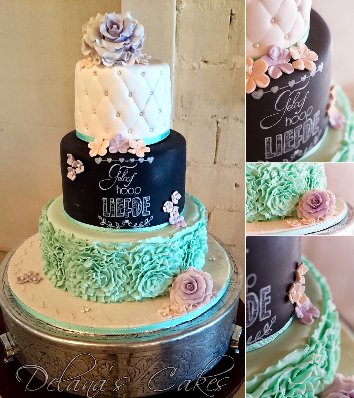 Delana's Cakes Chalk Board & Ruffles Wedding Cake