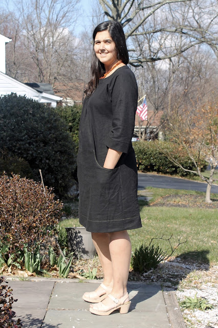 A black linen dress made using the Lisette Portfolio/Simplicity 2245 sewing pattern.