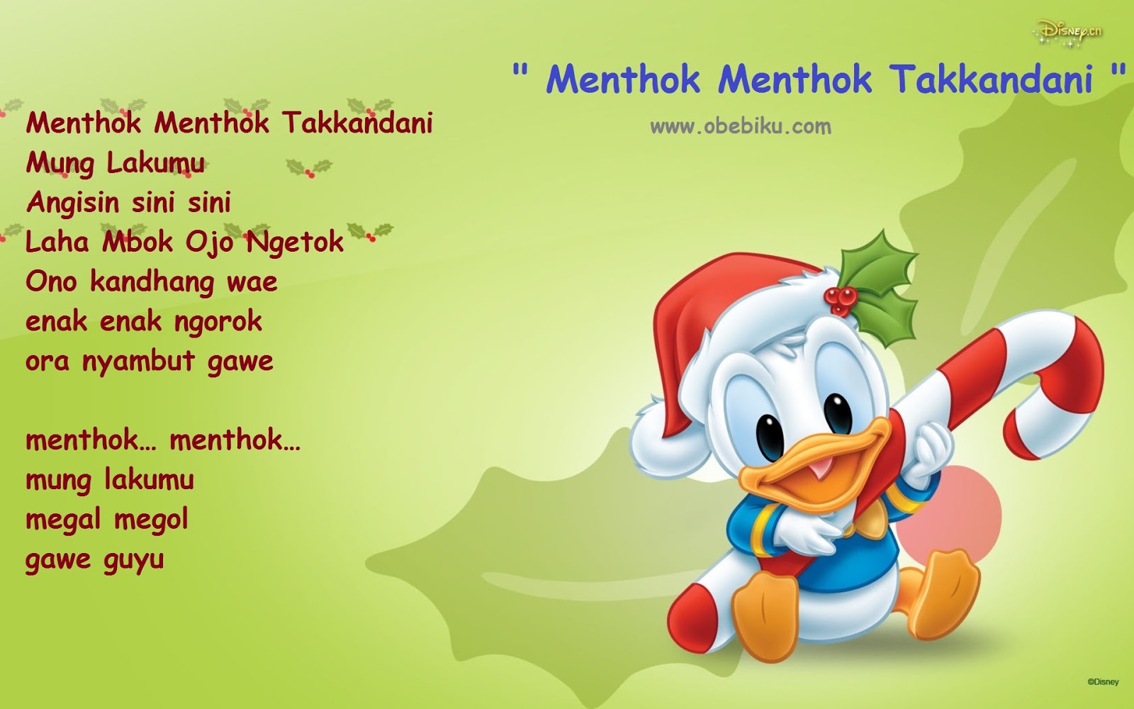 Lirik Lagu Anak Anak Menthok Menthok Takkandani Obebiku