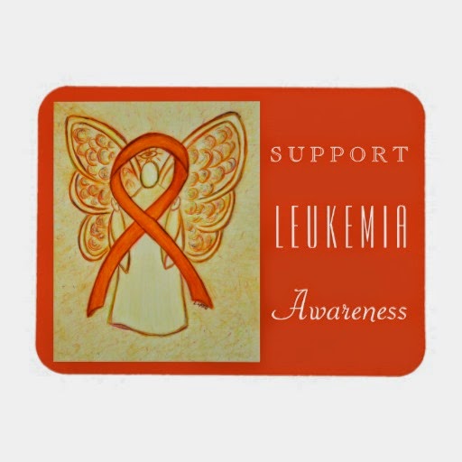 Support Leukemia Awareness Orange Ribbon Guardian Angel Art Rectangle Gift Magnets
