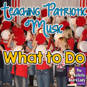Teaching Patriotic Music - What to Do  Great ideas for teaching patriotic music.  Activities and patriotic songs by grade level inspire you to add more to your curriculum.  Easy lesson plan ideas for incorporating patriotic music are also included.