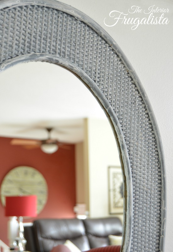 Rattan mirror chalk painted with the color Hurricane