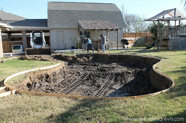 Pool form boards up to keep shape Informative step by step pool building process with pictures showing every phase