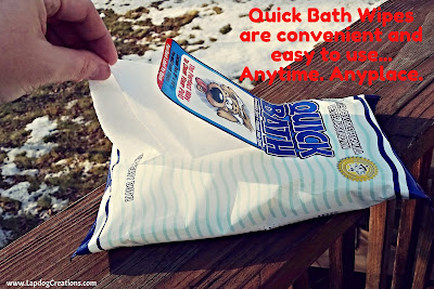 Quick Bath Wipes are so easy to use, a caveman could do it! A must for any busy dog parent! #QuickBathWipes #LapdogCreations