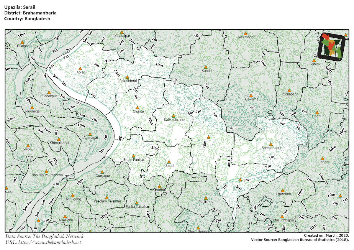 Sarail Upazila Elevation Map Brahmanbaria District Bangladesh