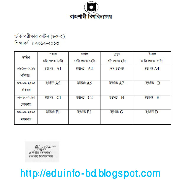 Rajshahi University Admission Test 201213 Session