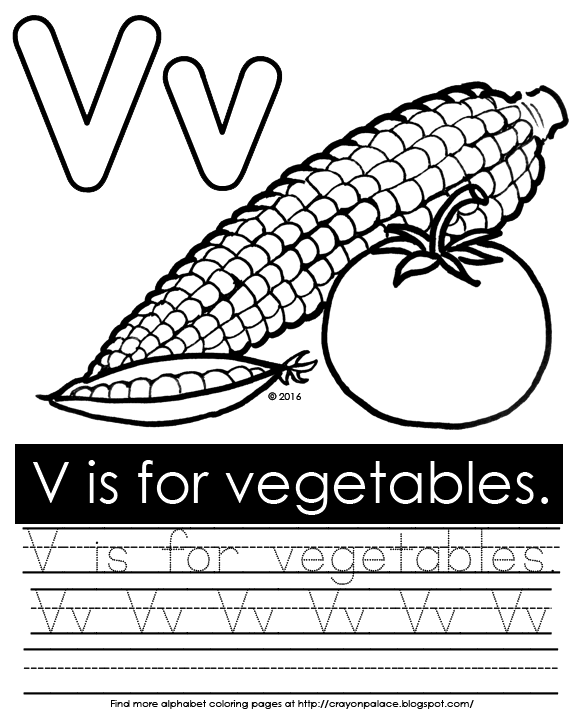 Crayon Palace: "V is for vegetables" alphabet coloring page