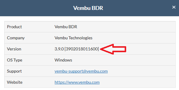 Vembu: BDR actualizar versión