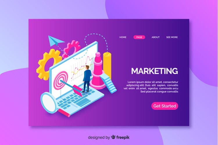 Landing Page With Isometric Marketing Laptop Landing Page With Isometric Marketing Laptop