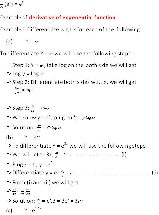 Online Math Homework Help: derivative of exponential functions