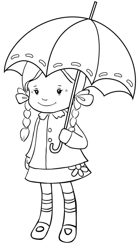 Tranh tô màu bé gái và cái ô