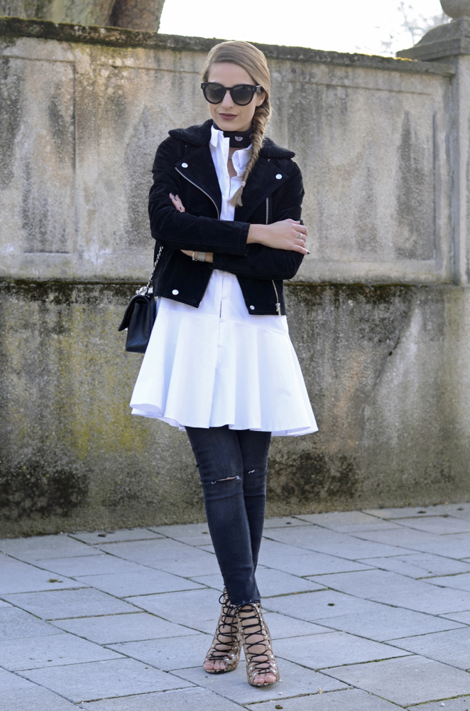 Outfit Gelber Wollrock Schwarze Seidenbluse