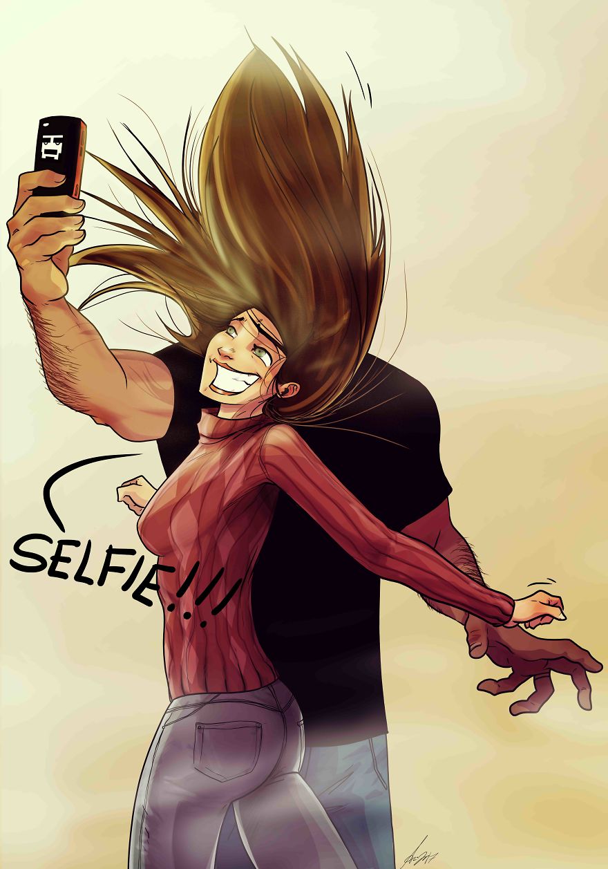 Man Draws Funny Comics Illustrating Everyday Life With His Partner - Lets Take A Selfie!