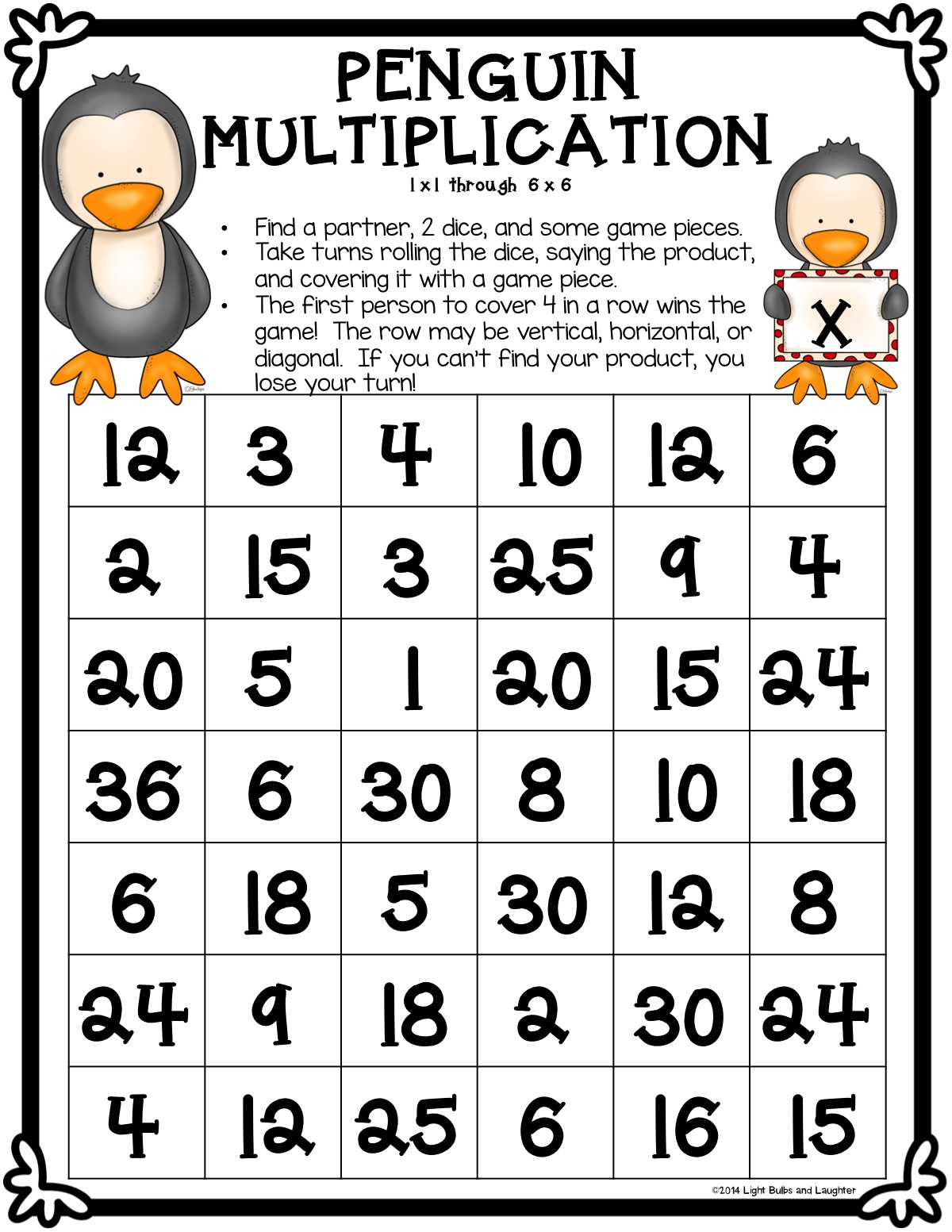 FREE Penguin Multiplication Game from Light Bulbs and Laughter