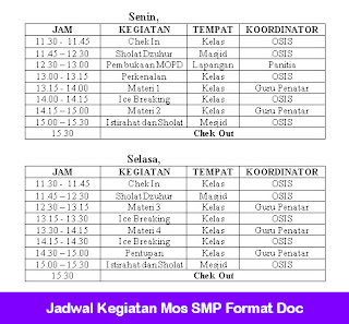 Jadwal Kegiatan Mos SMP Format Doc