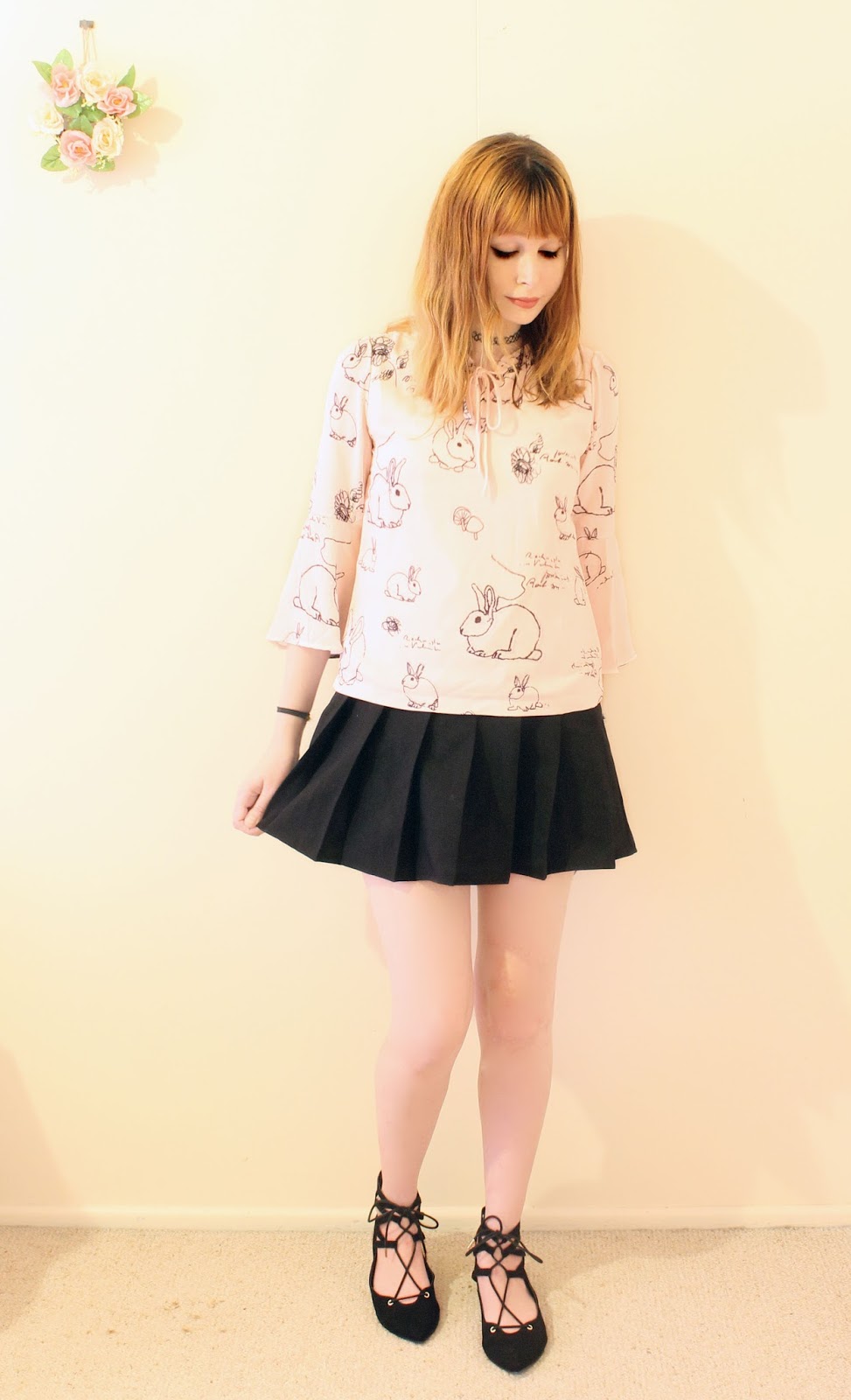 Monsterthigh Gamiss Ruff Collar 3/4 Sleeve String Rabbits Print