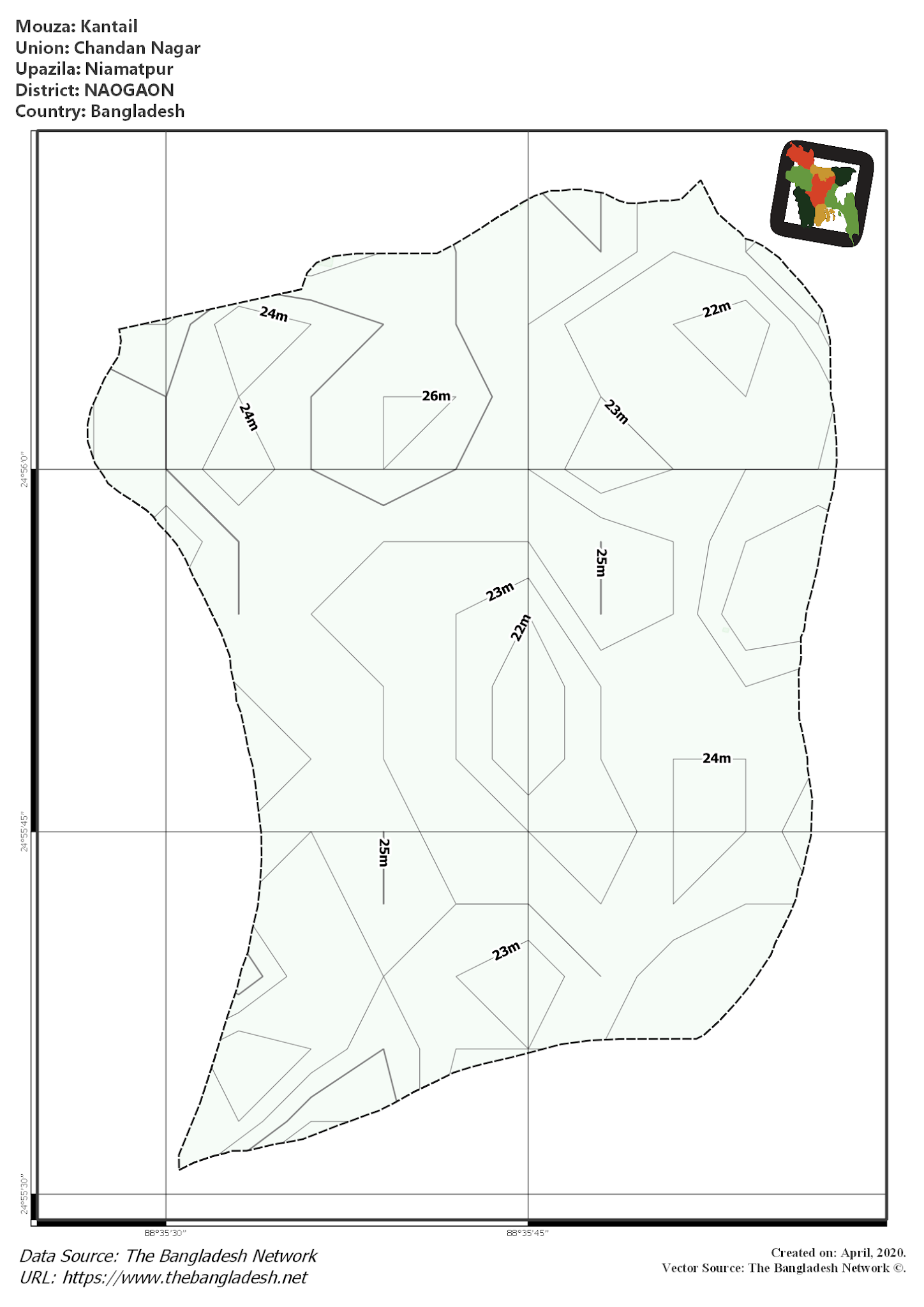 Map of Kantail Mouza of Niamatpur Upazila, NAOGAON, Bangladesh.