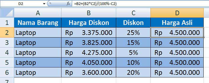 Cara Menghitung Harga Diskon Dengan Microsoft Excel