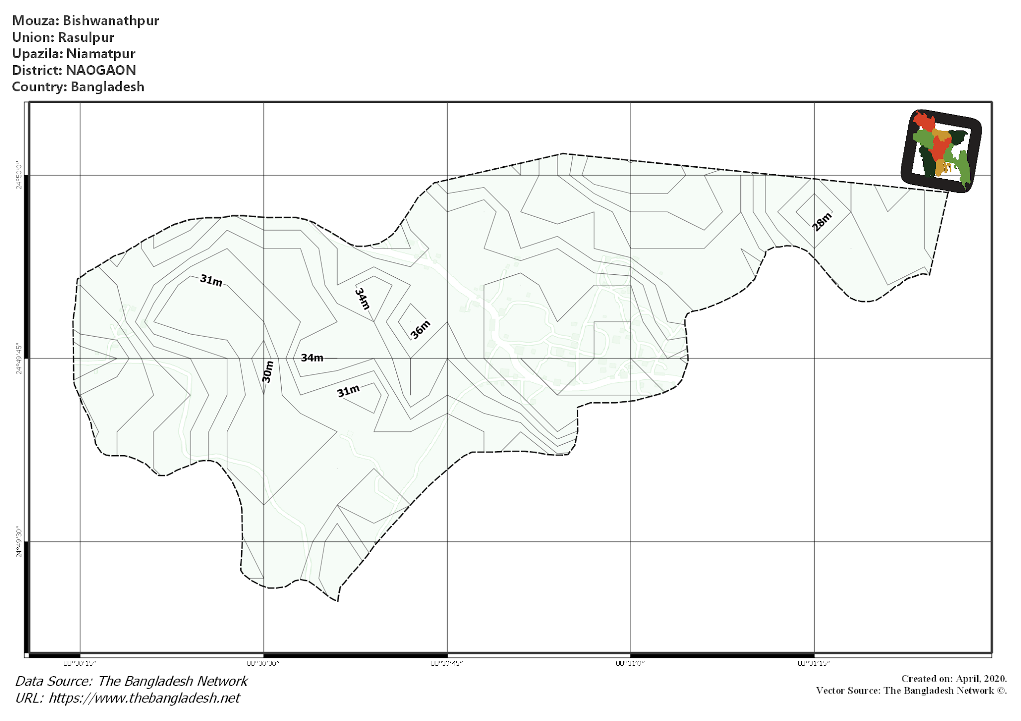 Map of Bishwanathpur Mouza of Niamatpur Upazila, NAOGAON, Bangladesh.