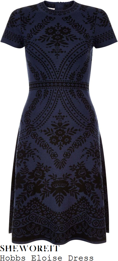 holly-willoughby-hobbs-eloise-midnight-navy-blue-and-black-mirrored-floral-jacquard-print-short-sleeve-high-waisted-scalloped-edge-merino-wool-a-line-dress