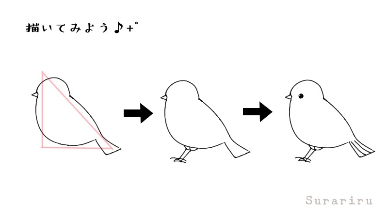 鳥のスズメ（雀）のイラストの簡単な描き方