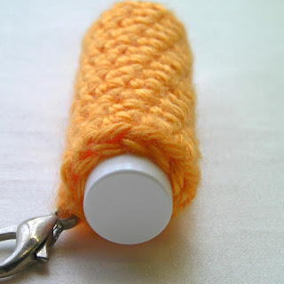  Keyfob Lip Balm Cozy in Orange ~ Crochet Small Pouch Gift for Summer ~ Clipped Cozy Carrier ~ Lip Balm Holder ~ Chapstick Keychain