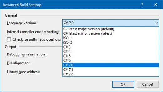 Visual Studio 2017 advanced build settings