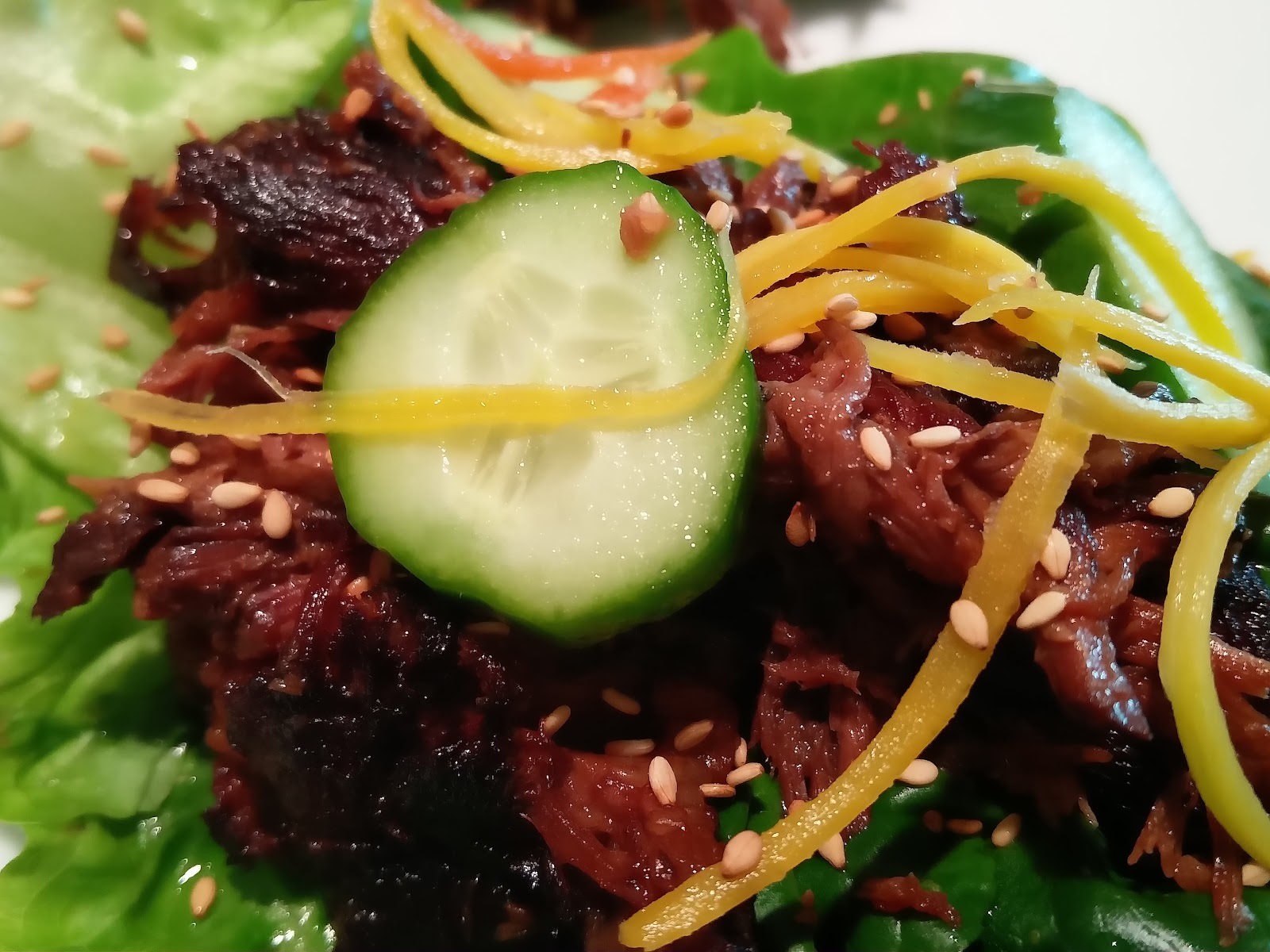 Nick and Alona Kitchen Slow Cooker Beef Lettuce Wraps with Quick Pickles