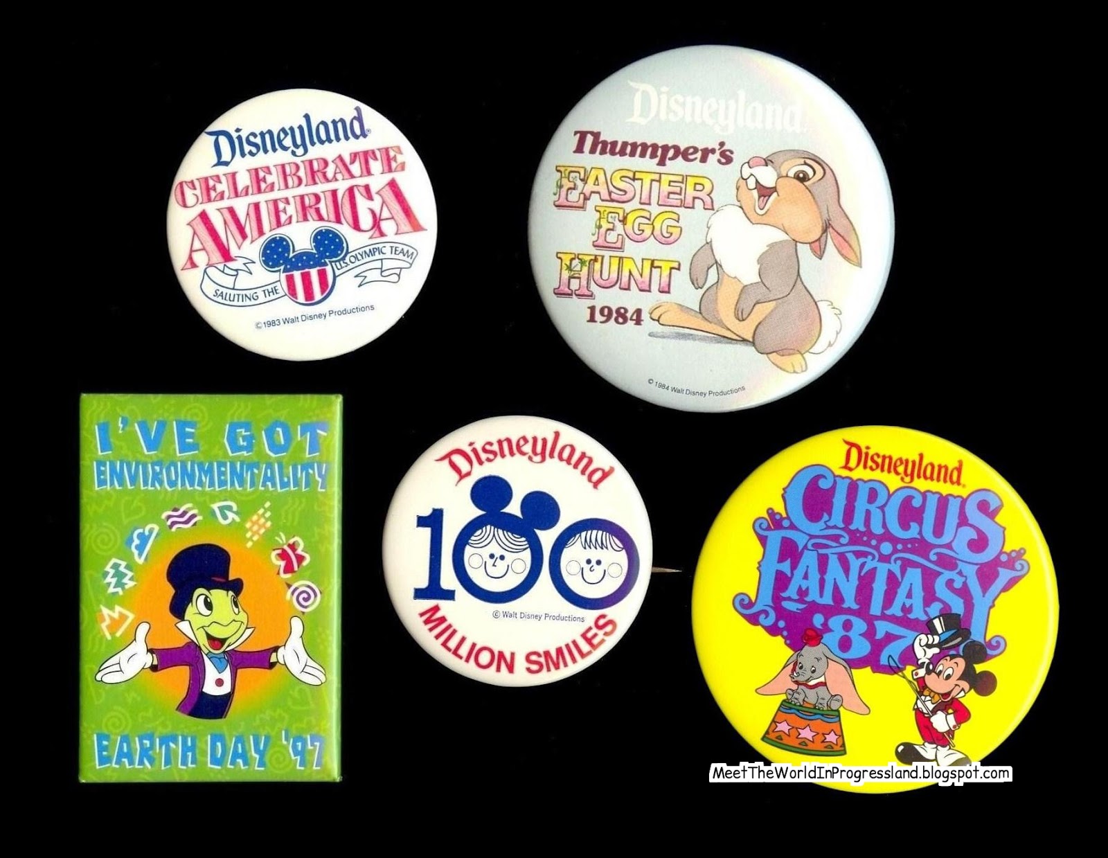 Meet The World Vintage Disneyland Pinback Buttons