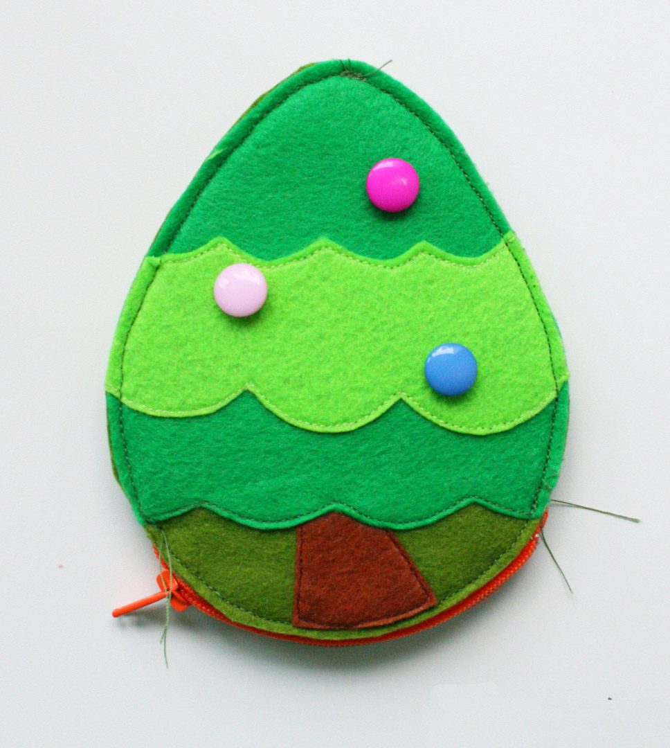 Felt Zipper Pouch Coin Purse Christmas Tree. Pattern & Tutorial in Pictures.