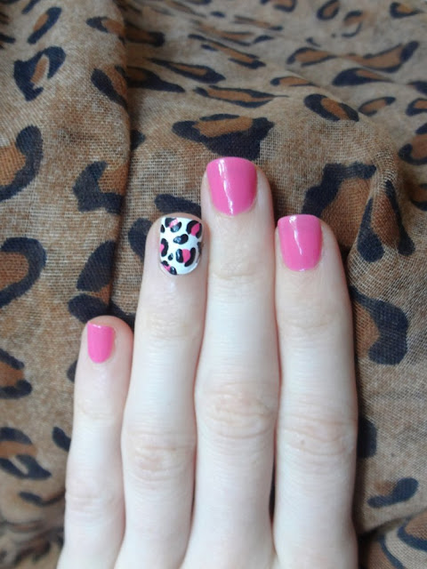 pink nails with leopard print accent nail