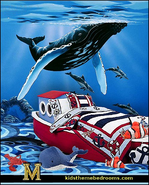 whale theme bedroom ideas - whale theme decor - whale wall murals - underwater theme bedrooms - whale theme nursery.- whales bedding - whales wall decal stickers - boat beds -