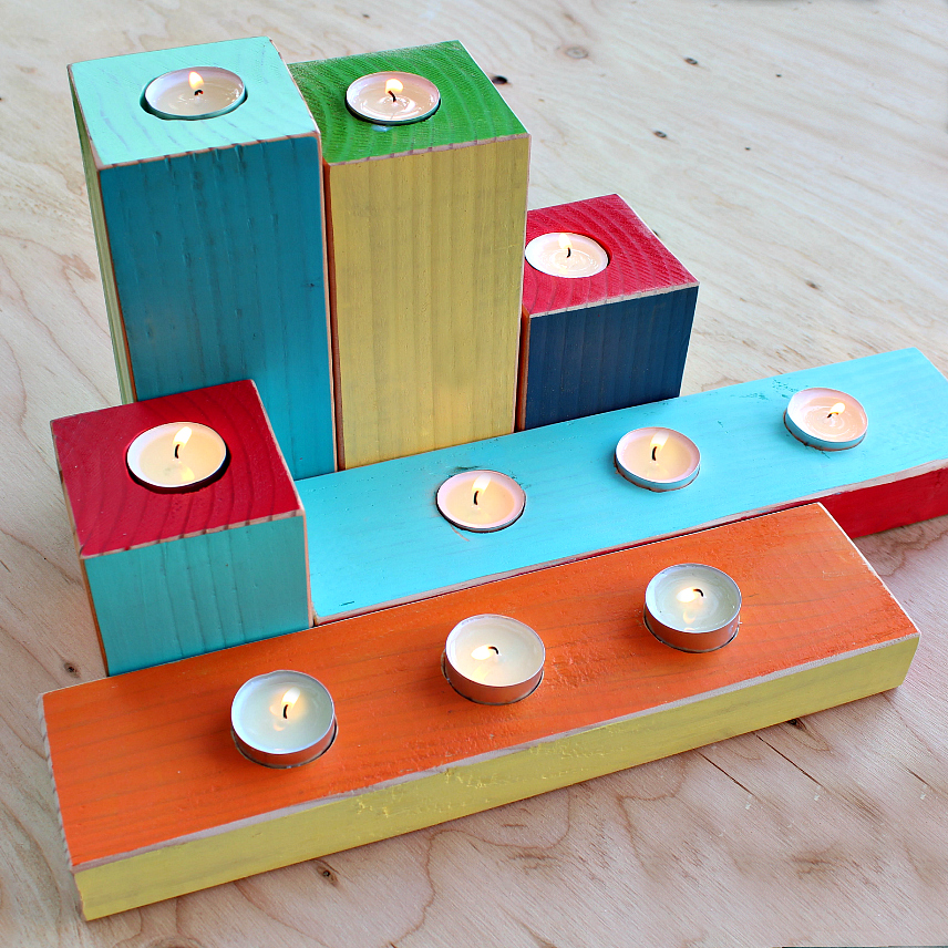 Mark Montano Colorful Wood Block Candle Holders