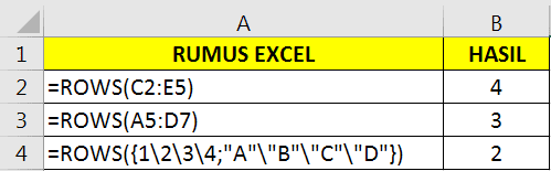 Contoh Fungsi ROWS Microsoft Excel