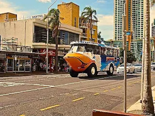 Quark a Duck driving Down Surfers Paradise Blvd Surfers Paradise Year 2012