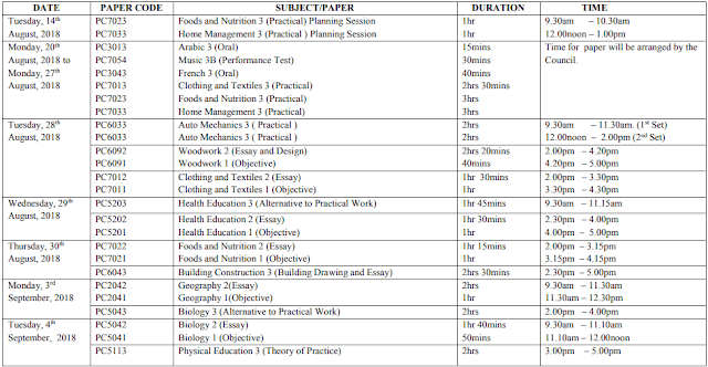 WAEC 2018 GCE TIMETABLE - 2ND SERIES - 1 of 4
