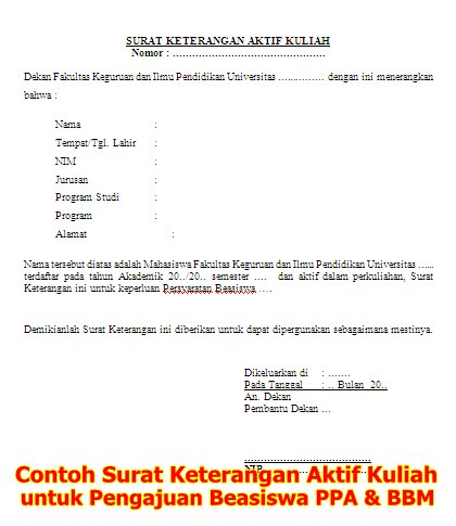 Contoh Surat Keterangan Aktif Kuliah Untuk Pengajuan