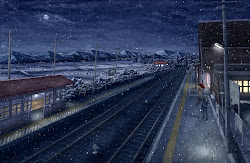 train anime scenery snow night station landscape winter scenic tracks pc wallpapers backgrounds landscapes konachan training desktop stations