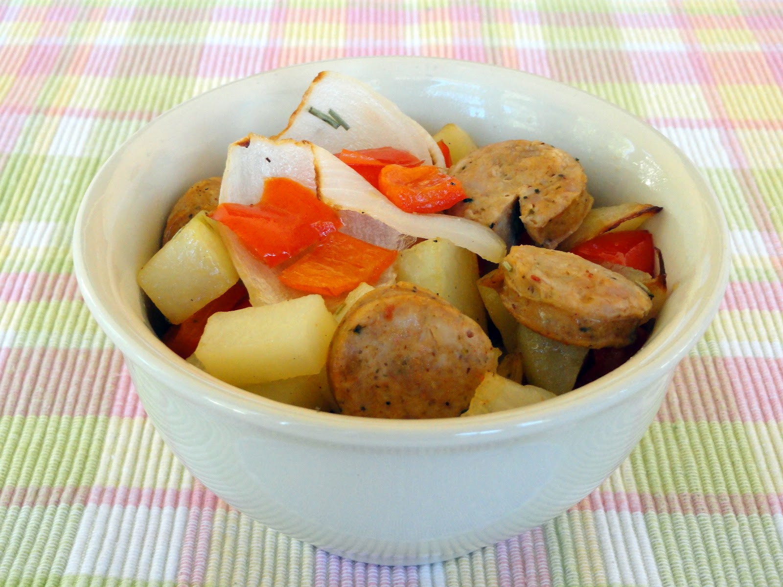 As Good As Gluten Roasted Potatoes, Chicken Sausage and Peppers