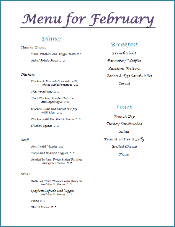 Three Peas Create: March Menu