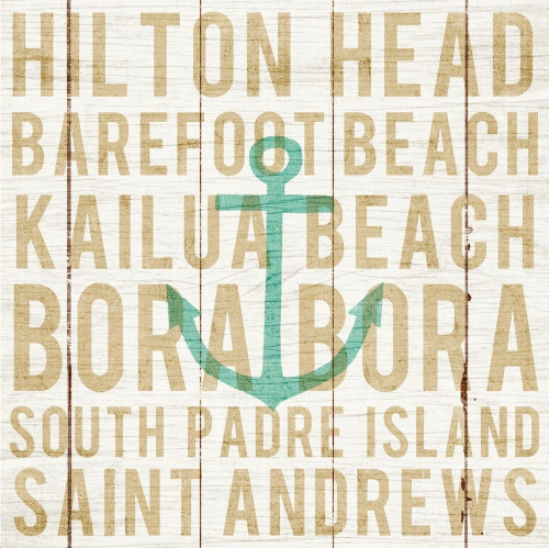 Beach Destinations Typography Art Print with Anchor