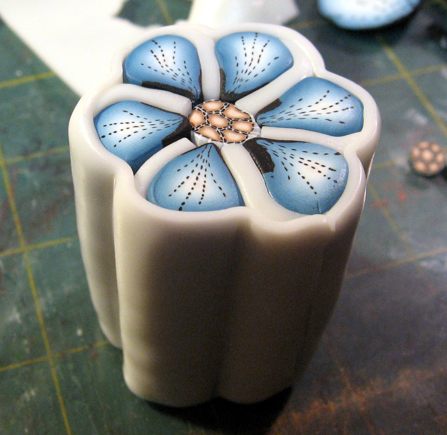 Kael Mijoy Polymer Clay Tutorial Blue Stitched Flower Cane