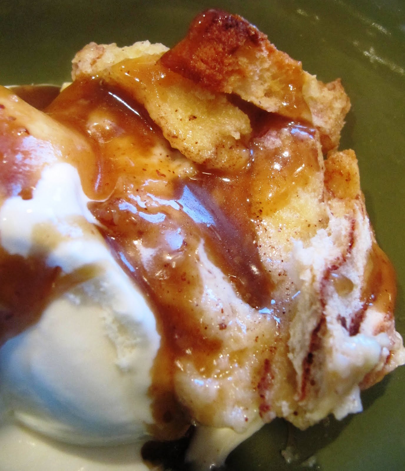 A Jill of All Trades Bread Pudding with Vanilla Ice Cream and Praline