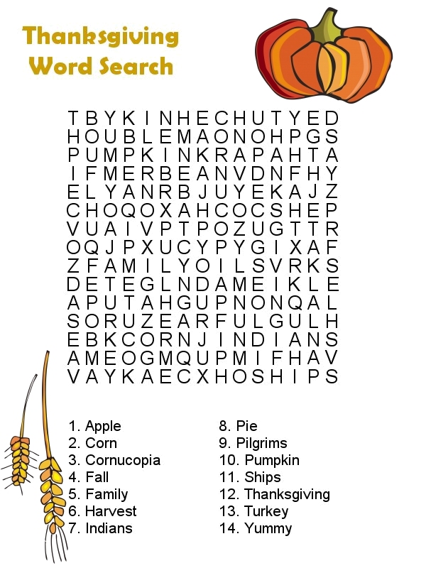 Thanksgiving Word Search Printable Free - Printable Word Searches