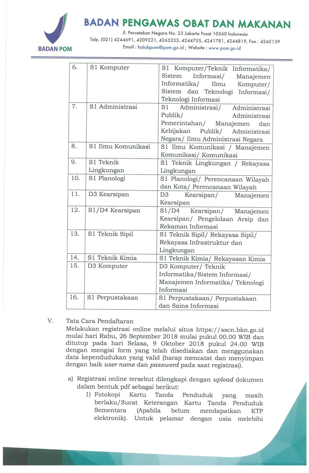 Rekrutmen CPNS Badan Pengawas Obat dan Makanan Tahun 2018 - Rekrutmen